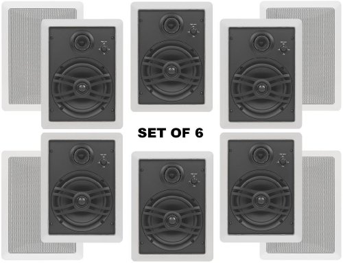 Yamaha Natural Sound Custom Easy-to-install In-Wall Flush Mount 3-Way 150 watts Speaker (Set of 6) with a 1" Swivel Titanium Dome Tweeter, 1-5/8