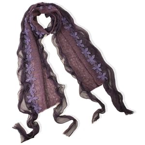 Acrylic & Polyester Fashion Carefree Chiffon Flowers Edge Knitted Long Scarf - Various Colors