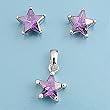 Sterling Silver Pendant and Earrings Set - Star Shape in Prong Set Amethyst CZ