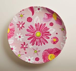 Eco Bamboo Round Dinner Plate, Pink Ribbon Floral