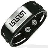 Rubber Snap Bracelet With Stainless Steel 2-Tone Greek Key Design, Length 20cms