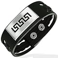 Rubber Snap Bracelet With Stainless Steel 2-Tone Greek Key Design, Length 20cms