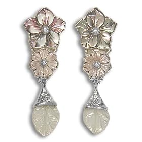 Sterling Silver Black Mother-of-Pearl Flower, Pink Mother-of-Pearl Flower and... by Sajen Sterling Silver