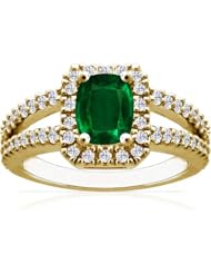 14K Yellow Gold Cushion Cut Emerald Ring With Sidestones (GIA Certificate)