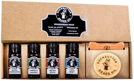 DUCKBUTTER Duck Butter Beard Oil Beardsman Pack - 4 Scents with Brush & Comb Gift Set by DUCKBUTTER