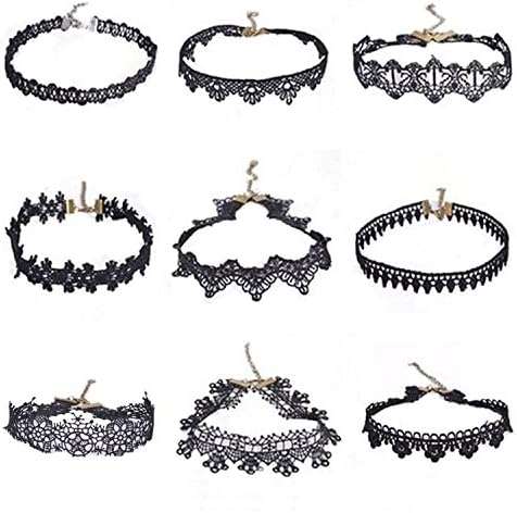 Yidaton 8-10PCS Womens Black Velvet Choker Necklace for Girls Lace Choker Tattoo Necklace