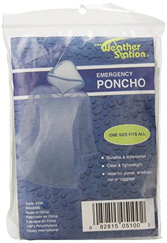 The weather station waterproof emergency poncho with hood, 2-pack