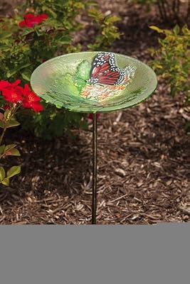 Monarch with Flower Glass Birdbath