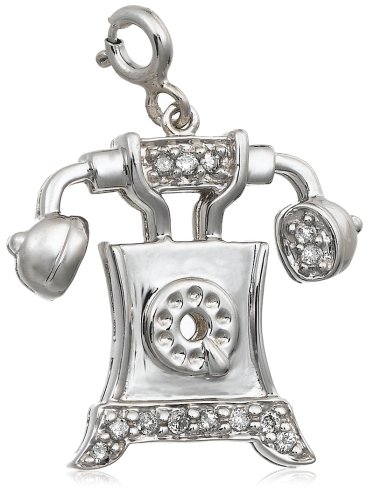 Sterling Silver 1/7 cttw Diamond Antique Phone Charm