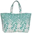 Cotton Canvas Aqua Blue and White Pool Bag with Cloth Handles 15"L x 12.5"H