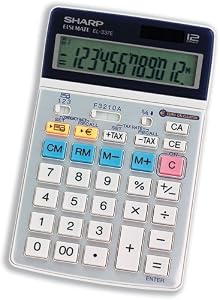 Sharp Calculator Tax Euro Desktop Tax Battery/solar-power 12 Digit 104x168x18mm - Ref El337eb