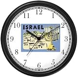 Israel Poster - Jerusalem & Menorrah Judaica Jewish Theme Wall Clock by WatchBuddy Timepieces (Slate Blue Frame)