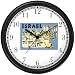 Israel Poster - Jerusalem & Menorrah Judaica Jewish Theme Wall Clock by WatchBuddy Timepieces (Slate Blue Frame)
