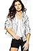 Summerwhisper Women's Zipper Moto Biker Faux Leather Bomber Jacket Silver Large