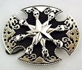 Chrome & Black Enamel Spinning Skulls & Star Belt Buckle