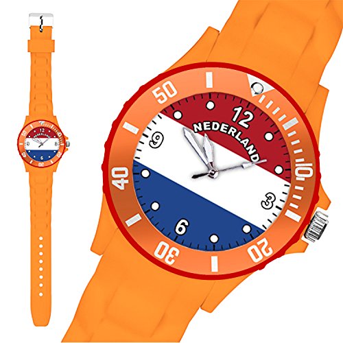 Taffstyle® Fanartikel Silikon Armbanduhr Gummi Trend Watch Quarz Fan Uhr mit Fussball Weltmeisterschaft WM & EM Europameisterschaft 2016 Länder Flaggen Style – Holland /Niederlande