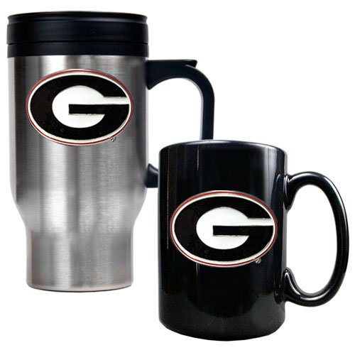 Georgia Bulldogs NCAA Stainless Travel Mug And Ceramic Mug Set