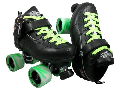 Sure Grip Rock GT50 Black Boots with Green & White Twister Wheels and Green Laces Mens Boys Ladies Womens Girls Kids Childrens Youth Quad Speed Roller Skates