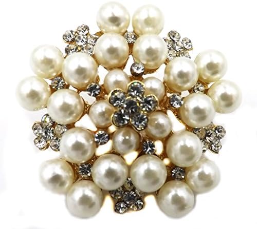 Rose Gold and Glass Pearl Round Brooch / Rose Gold Brooch