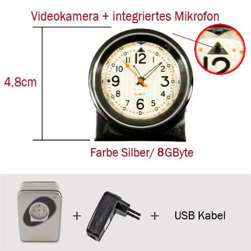 Blumbergmedia Spion Standuhr mit Mini Video Kamera 8GB Spion