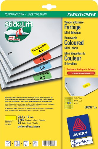 Avery Zweckform, L6037-20, 20 Blatt, Farbige Mini-Etiketten zur Sortierung von Unterlagen  Preisvergleich