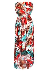 Strapless  Floral Print High-Low-Hem Elasticized   Waistline Polyester/Rayon/Spandex  Dress With Ruffles