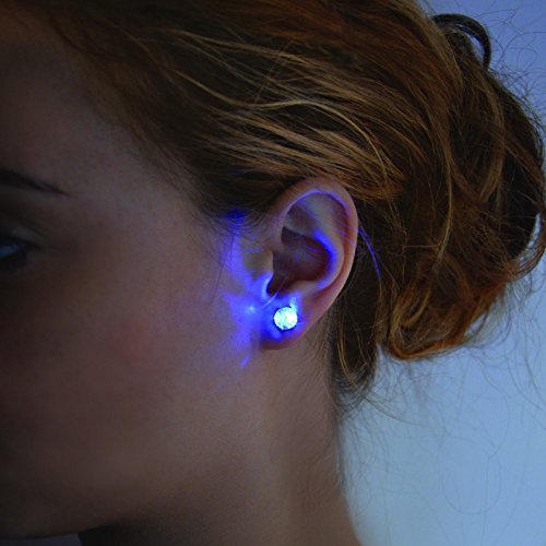 BluWhale 1 Pair Multicolor Bright Stylish Fashion LED Earrings Glowing Light Up Diamond Crown Ear Drop Pendant Stud Stainless Multi-Color