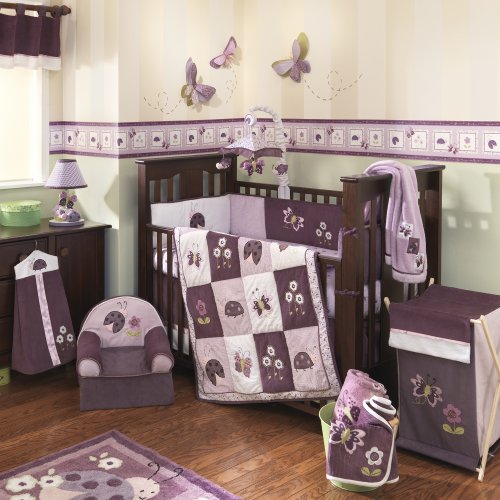 Lambs and Ivy Luv Bugs 4 Piece Baby Crib bedding Set, Plum