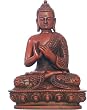 Nepali Buddha, turning the wheel of the dharma, red finish