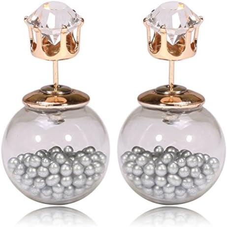 Mygoodie Jewelry White Rhinestone Crown Colorful Small Beads in Glass Ball Pendants Earrings