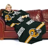 NFL Green Bay Packers Adult Comfy Throw, Officially Licensed Blanket with Sleeves "Stripes" Design