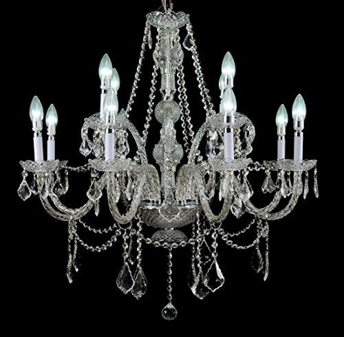 George Versailles Crystal Chandelier H28" X W32" 12-Light Fixture Pendant Ceiling Lamp Chrome Finish Clear European Crystal Lighting