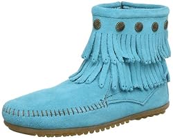 Minnetonka Double Fringe Side Zip Boot 694S, Damen Mokassin Stiefel, Türkis (Aqua), EU 40 (US 9)