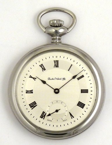 Dueber Swiss Mechanical Pocket Watch with High Polish Chrome Open Face Case