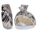 His & Hers 3 Piece Wedding Engagement Ring Set White Gold Sterling (Womens 5 6 7 8 9)(mens 8 9 10 11 12) Please Email Us the Sizes That You Need.