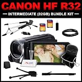 Canon VIXIA HF R32 Full HD 51x Image Stabilized Optical Zoom Camcorder Wi-Fi Enabled with 32 GB lnternal Drive Dual SDXC Card Slots and 3.0 Touch LCD (32GB Intermediate Bundle Kit) includes 32GB SD Memory, Carrying Case, Full Size Tripod, HDMI Cable, Card Reader & Card Wallet, Cleaning Kit