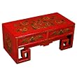 Handmade Asian Furniture - 28" Red Tibetan Style Wood Coffee Table W/ Painted Floral Motif