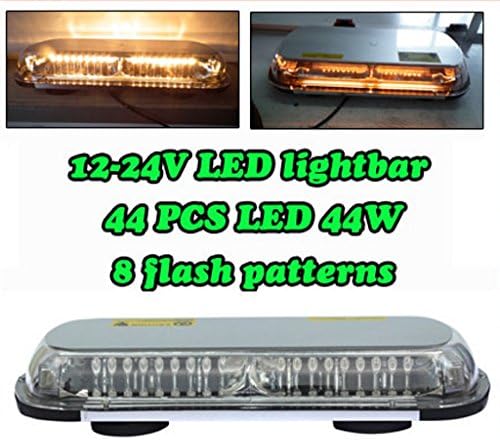 NiteBruiser ® Yellow Amber 44 LED High Intensity Law Enforcement Emergency Hazard Warning Flashing Car Truck Construction LED Top Roof Mini Bar Strobe Light Bar with Magnetic Base