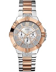 GUESS Womens U0024L1 Dazzling Silver & Rose-Gold-Tone Sport Watch