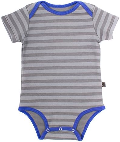 AXL Brand Baby Boys' Cobalt Striped Organic Short Sleeve Bodysuit, 12M - 26-29in and 20-23lb (Storm Stripe / Cobalt)