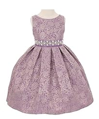 Girls  Jacquard  Embroidered Metallic Flower-Girl Dress  With Rhinestones and Pearls