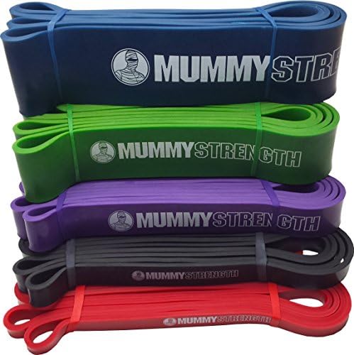 MummyStrength (TM) Pull Up Assist & Resistance Bands (SINGLE Band - 5 Levels to Choose From | Mix & Match as Needed) | Perfect For Pull-ups, Chin Ups, Muscle Ups, Ring Dips, Home Gym, CrossFit®, Power Lifting, Physical Therapy & all Serious Fitness Programs | 41" Loop | Get Bar Raising Results & a Body of Steel w/ Pullups | BONUS Digital QuickStart Guide w/ 9 Warm Ups & 11 Muscle Toning Exercises