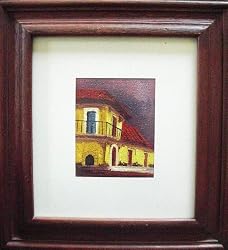 Handmade Mini Oil Painting with Wood Frame - South American Balcony