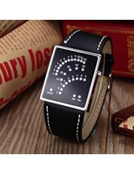 Youyoupifa Black Dial Black Leather Strap Fashion LED Wrist Watch£¨Unisex£©