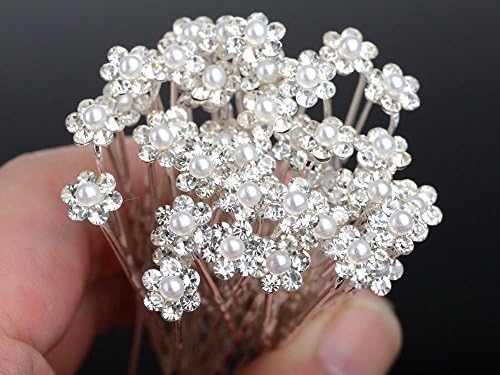 Moeni Bridal Wedding Prom Faux Small Pearl Rhinestone Crystal Flower Hair Styling U Pins -20 Pins in the Box