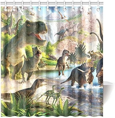 66"(Width) x 72"(Height) Funny Dinosaur T-Rex Bathroom Shower Curtain Shower Rings Included, 100% Polyester -Best Visual Enjoyment For You