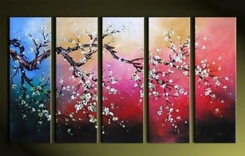 100% Hand Painted Artwork Flower Painting 5 Piece Wall Art Large Oil Painting Modern Art Canvas Art Gallery Wrapped Stretched and Ready to Hang