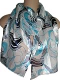 White & Blue Wave Satin Stripe Sash Belt / Headband / Oblong Scarf
