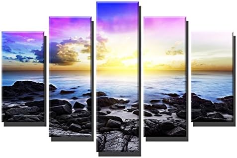LYGLO Canvas Wall Art Canvas Colorful Coastal Oil Painting Prints Abstract Decoration For Home 5pcs/set Framed Size 40"W x 20"H overall