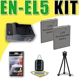 Two EN-EL5 Lithium Ion Replacement Batteries w/Charger for Nikon Coolpix P5 ....